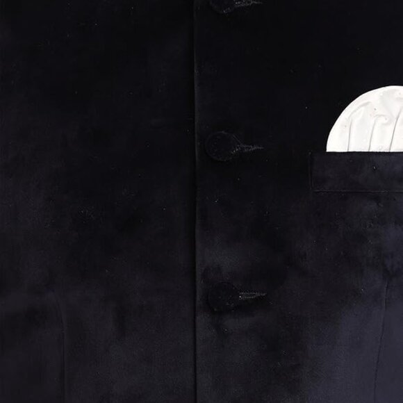 WINTAGE Men's Velvet Grandad Nehru Blazer Coat Jacket Navy Blue - Picture 4 of 5